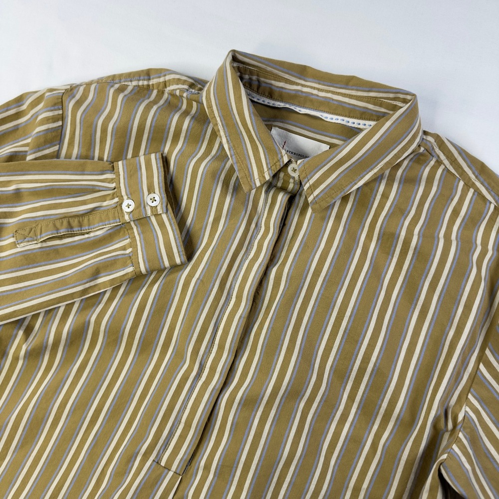 Anthropologie Shirt Women's Small Green Blue Striped Long Sleeve Button Down Top